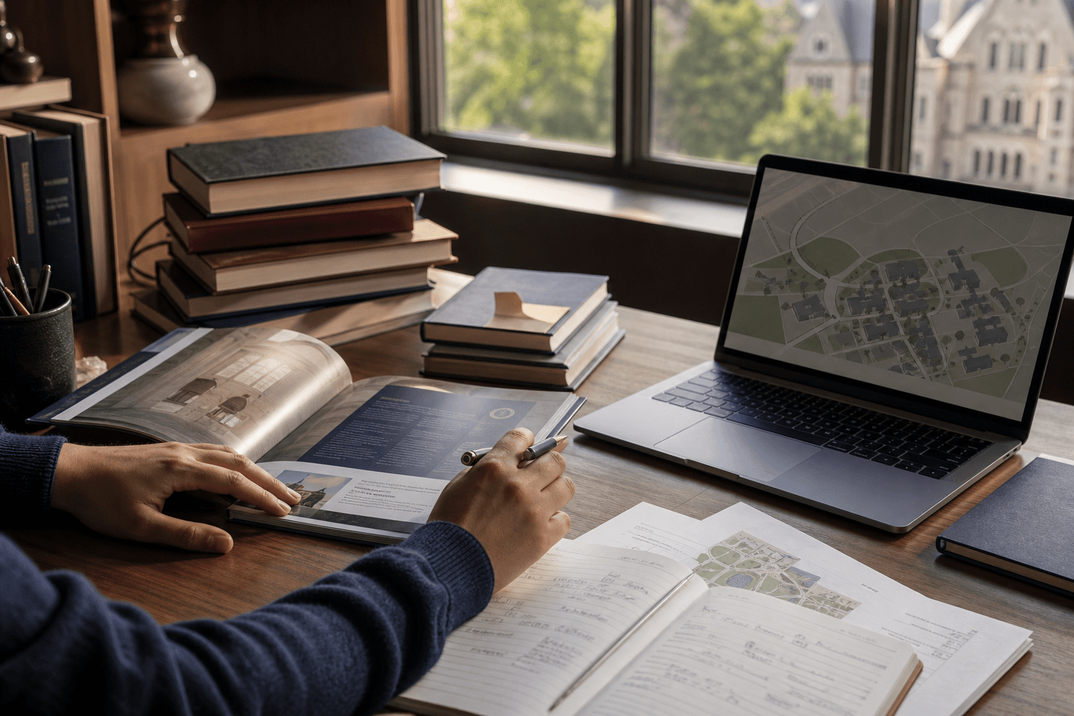 Student researching programmes at an American university campus